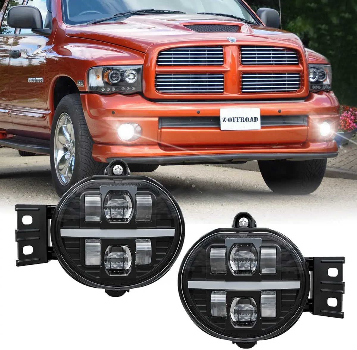 DOT Approved LED Fog Light Assembly With White DRL For Dodge Ram 1500 2002-2008 Dodge Ram 2500/3500 2003-2009 1 Pair Black