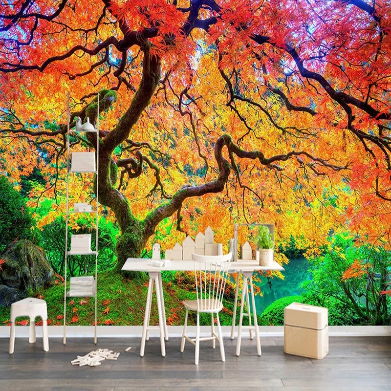Фото обои 3D Красочные Дерево пейзаж росписи гостиной ванной самоклеющиеся