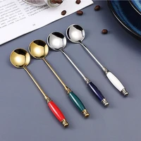 kitchen dessert spoon stainless steel coffee milk spoon with ceramic handle gold plated home afternoon tea coffee mixing spoons