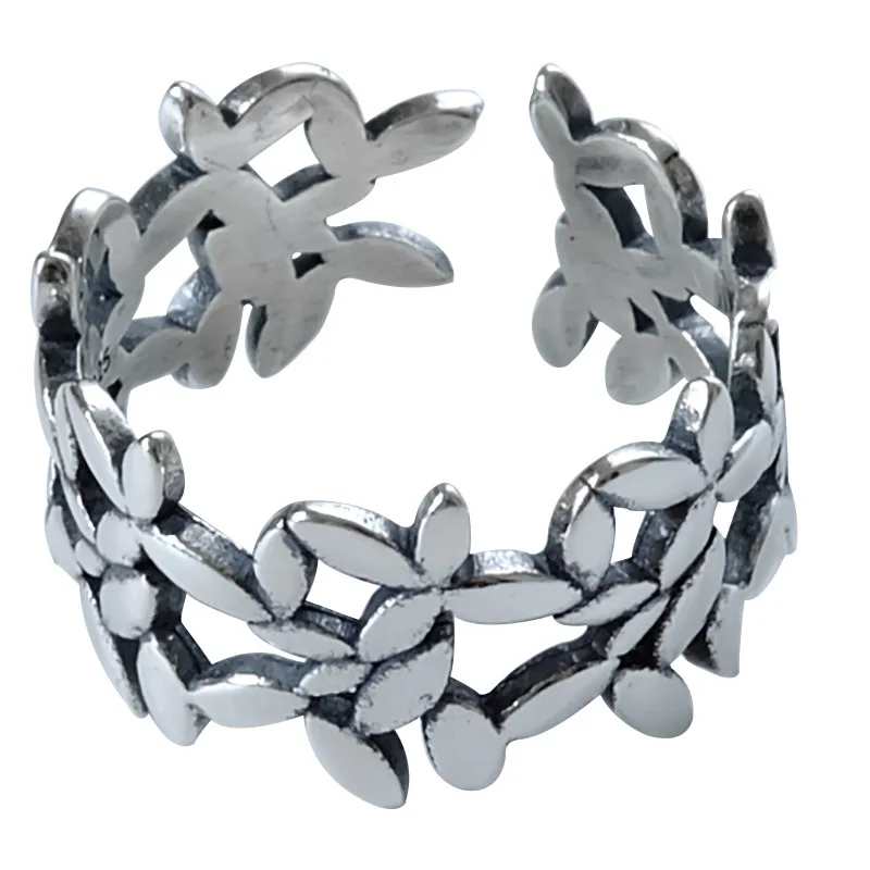 

Bohemian Ethnic 925 Sterling Silver Large Leaf Rings for Women Bridal Wedding Vintage Finger Rings Christmas Gifts