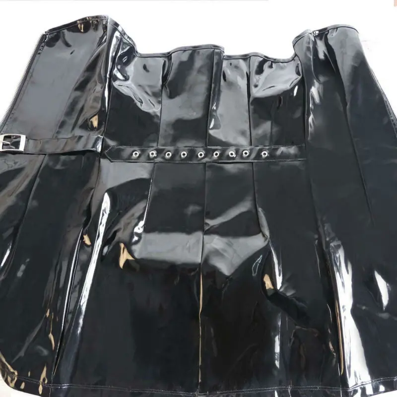 Женское готическое мокрое платье без бретелек черное из ПВХ на молнии клубная