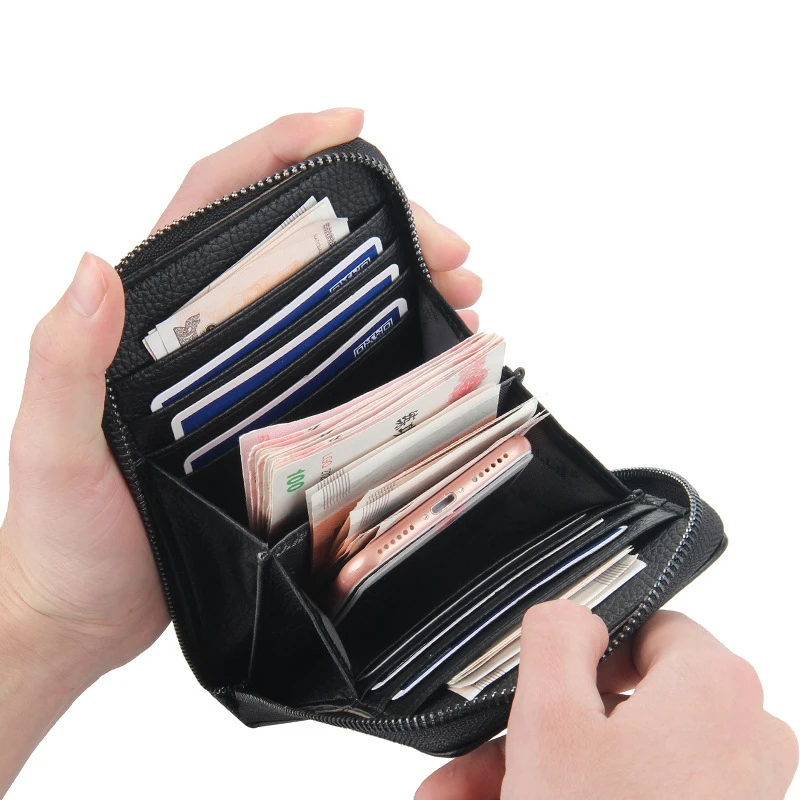

Vintage Men Leather Wallet Luxury Short Slim Male Purses Money Clip Credit Card Multi-card Wallet New Men's Messenger Phone Bag