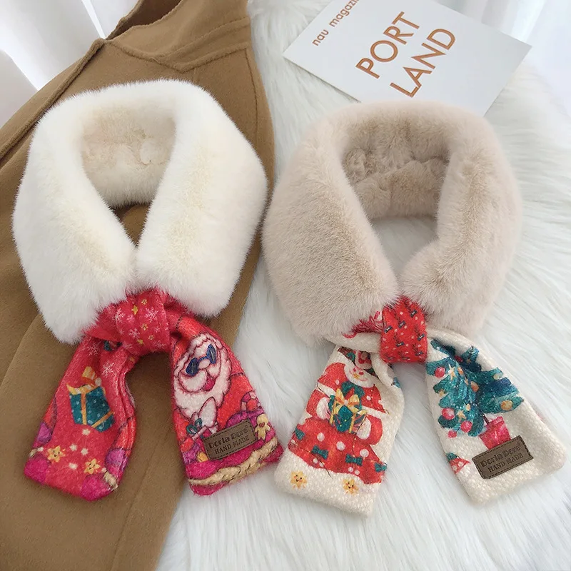 

Christmas Fake Collars Scarf for Women Rabbit Fur Scarves Student Girls Cross False Collar Ladies Neck Guard Windproof Scarves