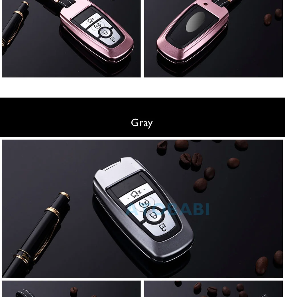 Aluminum Alloy Car Key Case For Ford Mendeo Fusion Edge Expedition F-150 F-250 F-350 Smart Keyless Remote Fob Cover Keychain Bag
