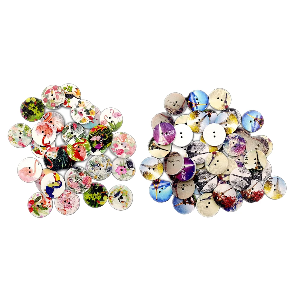100 шт смешанные деревянные кнопки оптом круглые 2 отверстия Кнопки много для