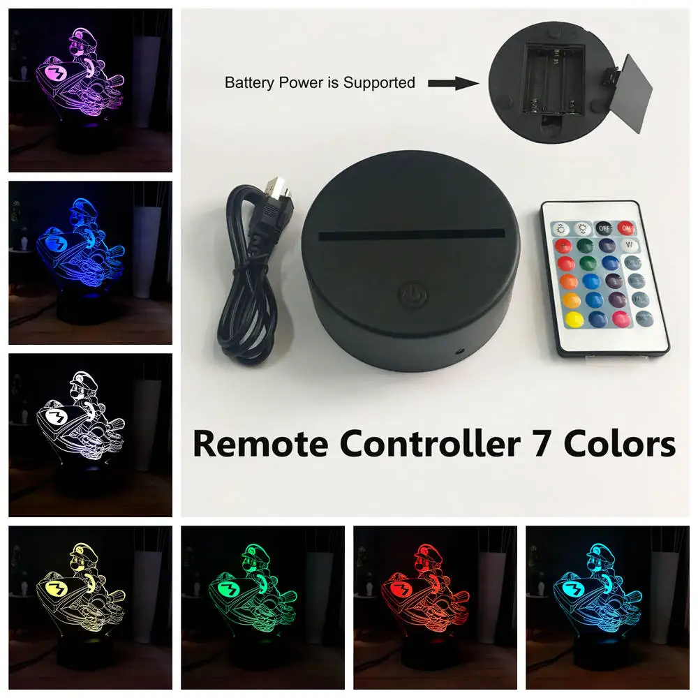 USB Remote 7 Colors Новая иллюзия 3D милая лампа в виде Марио Новинка USB Touch 7 цветов Изменение светодиодный ночной Светильник для детей подарок - Испускаемый цвет: USB Remote 7 Colors