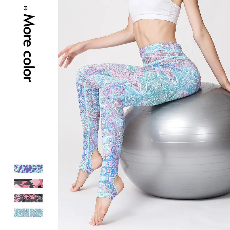 

New four-needle six-line digital printing yoga pants breathable and quick-drying tight-fitting sports women's dance pants