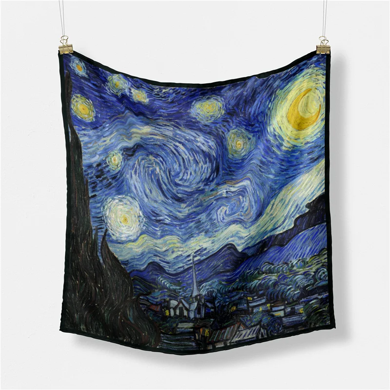 

Luna&Dolphin Spring Women Silky Square Scarf 50x50cm Oil Painting Bandanas Vintage Headbands Wristband Wrist Towel Skinny Scarf
