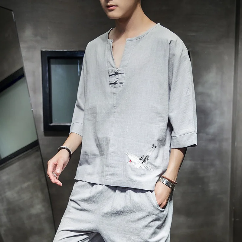 Мужские топы с вышивкой чонсам яркая китайская футболка для мужчин Женская