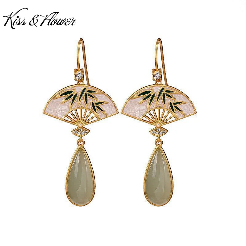 

KISS&FLOWER ER314 Fine Jewelry Wholesale Fashion Woman Girl Bride Birthday Wedding Gift Bamboo Leaves 24KT Gold Drop Earrings
