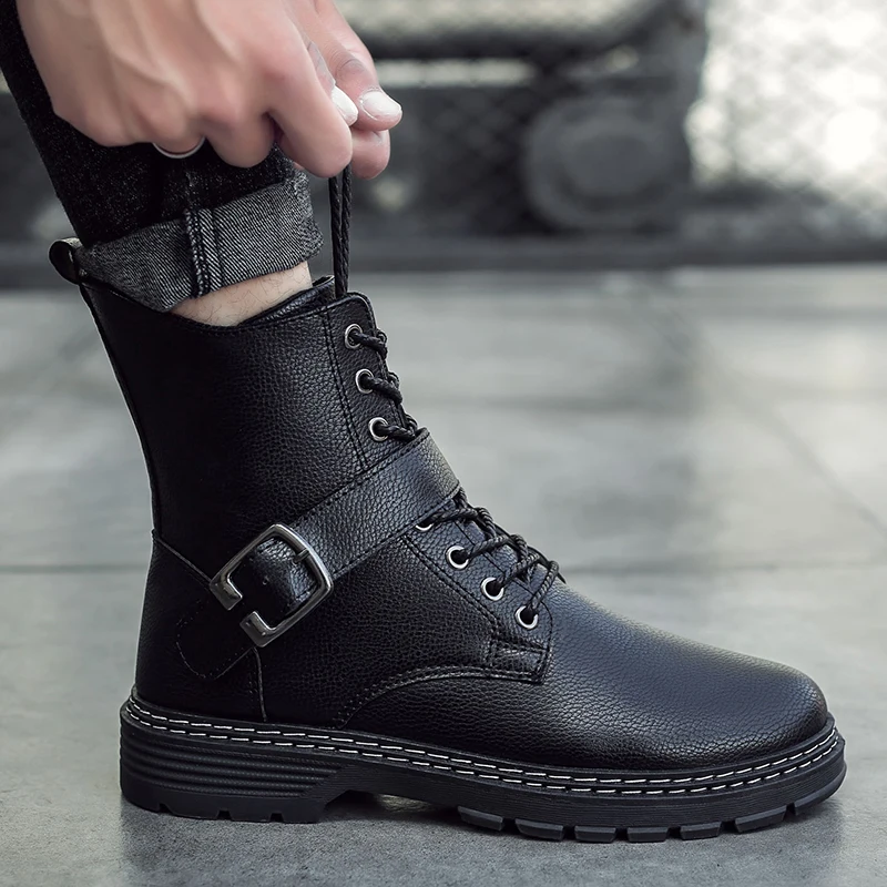 Мужские кожаные ботинки с самокатом красовки зимние высокого качества