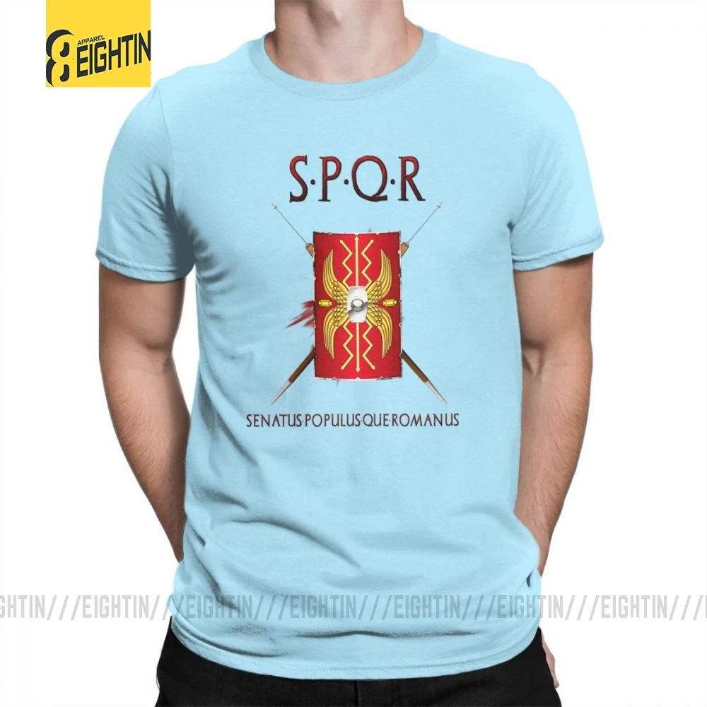 SPQR футболки, хлопок, Классическая футболка с коротким рукавом, новинка, Круглый ворот, мужские футболки, большой размер, принт, дышащие, Новинка - Цвет: Небесно-голубой