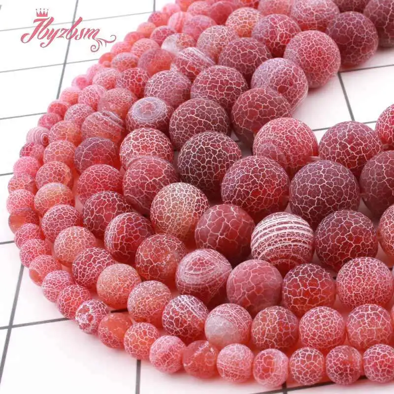 

Natural Frost Cracked Red Agates Round Loose Spacer Beads 6/8/10/12mm Stone Beads For DIY Necklace Bracelets Jewelry Making 15"