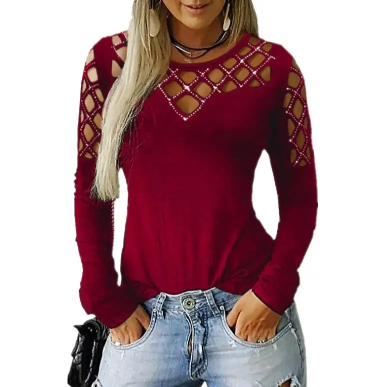 Hollow Out Blouse Long Sleeve Womens Tops 2019 New Spring Autumn Tee Shirt Women Korean Style Cotton Plus Size | Женская одежда