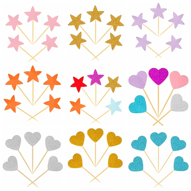 Топперы для капкейков в форме сердца и звезд 20 шт./лот|Товары украшения тортов| |