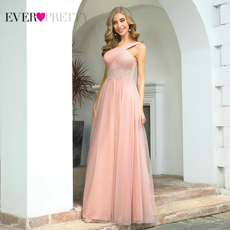 Женское длинное платье подружки невесты Ever Pretty розовое элегантное