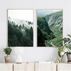 Лес горы туман Картина Пейзаж Плакат в скандинавском стиле Nordic украшения с пейзажным принтом Wall Art Краски ing холст Краски