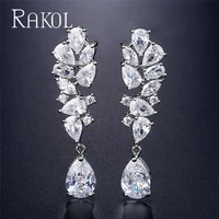 rakol luxury classic water drop cz geometry long dangle earrings with shinny cubic zircon for women wedding party jewelry