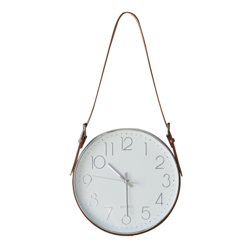 

Modern Minimalist PU Leather Belt Hanging Clock Living Room Background Wall Clock Grill Bar Cafe Decorations