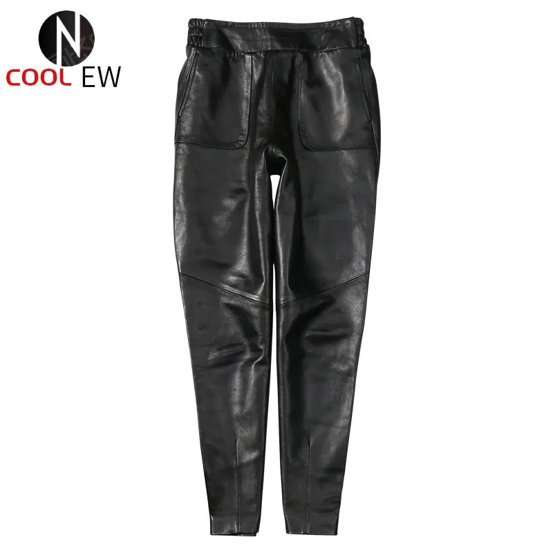 

2021 Spring Fashion Leather Pants Trousers Women Streetwear Harem Pants Women Black Plus Size Casual Leather Long Pants Ladies