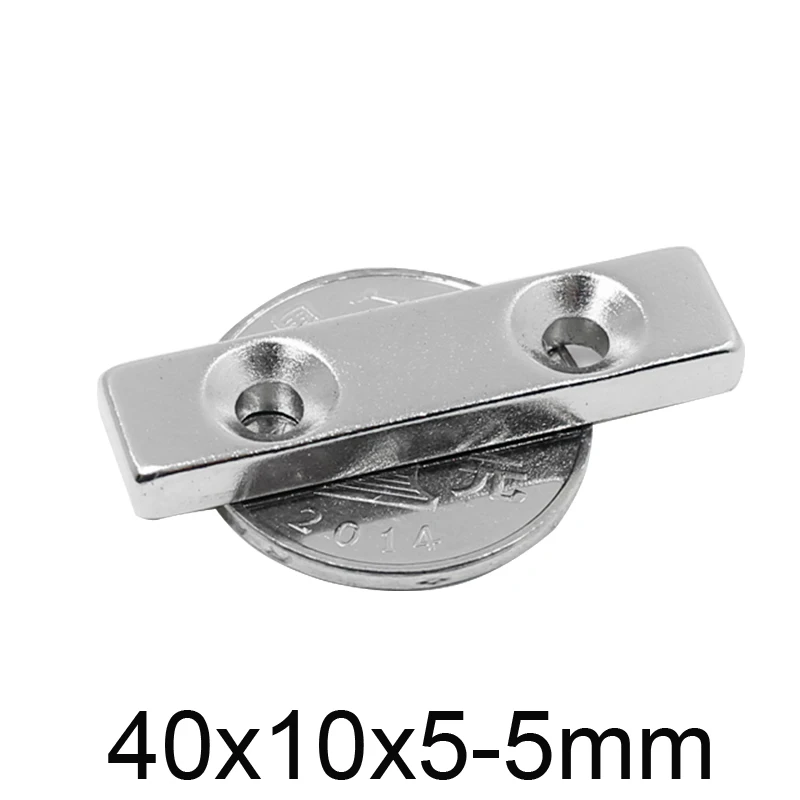 Мощный магнит 40x10x5 мм отверстие 5 сильный квадратный редкоземельный NdFeB 2