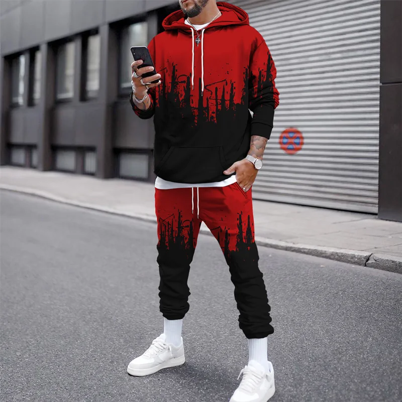

3D Ink Brand Printed Fashion Hoodie Tracksuits Men Set Hooded Sportwear Hoodies + Sweatpant 2021 Winter Autumn Jogger Sweatshirt