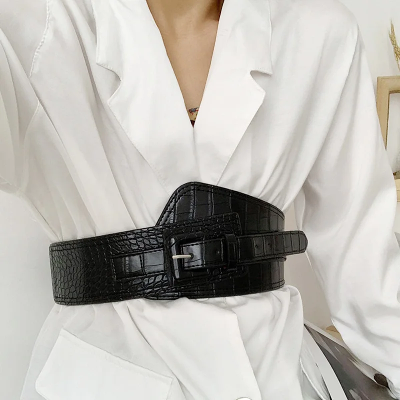 Fashion Women Elastic Belts Designer Luxury Brand PU Leather Wide Waist Strap Dress Coat Sweater Lady Decorative Waistband