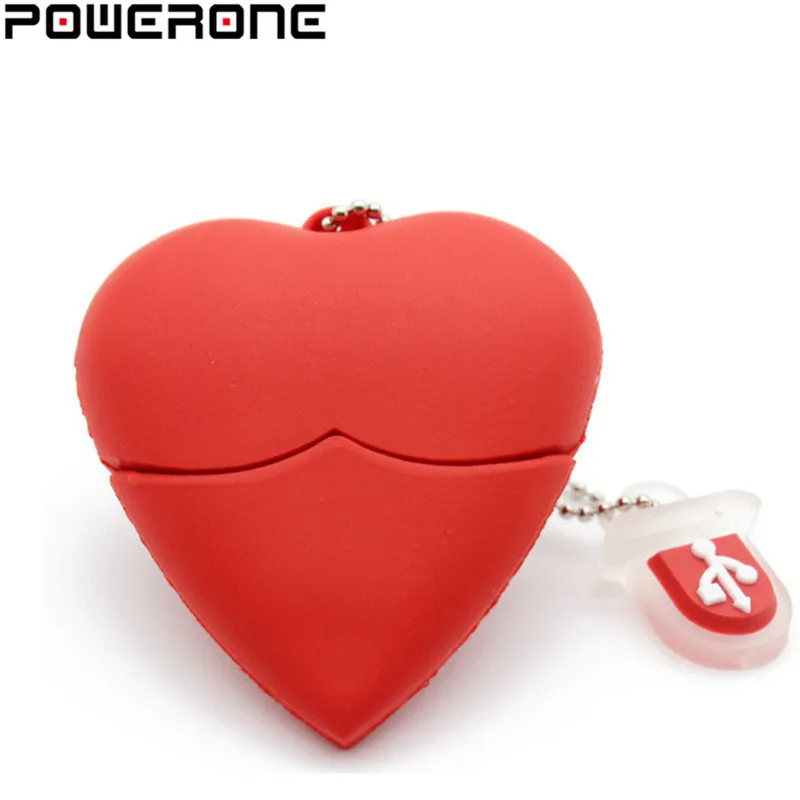 POWERONE Red heart usb флешка пластиковая Флешка 4 ГБ 16 32 64 флеш накопитель pendriver флэш диск