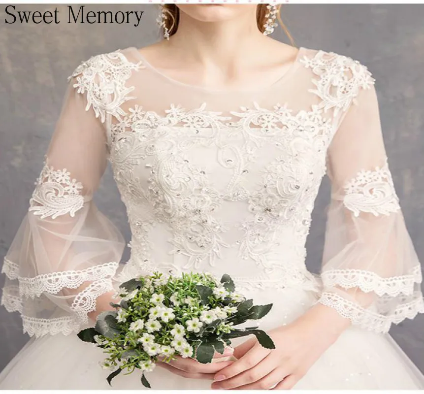 

Sweet Memory Women Lace Embroidery Flare Sleeve Vintage Wedding Dress 2021 Princess Robe De Mariee Floor Length Wedding Gown