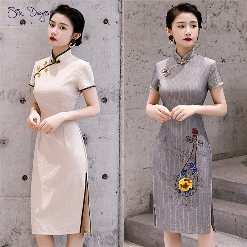 

Luxury Embroidery Women Cheongsam Chinese Style Summer Cotton Dress Short Sleeve Girl Young Qipao Casual Party Mujer Vestidos