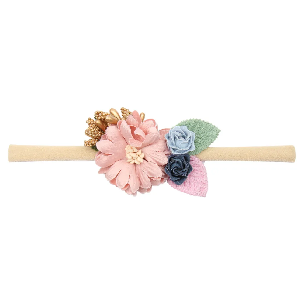 

Artificial Floral Nylon Hair Bands for Girls Baby Flower Headband High Quality Headdress Newbow Kids Hair Accessories