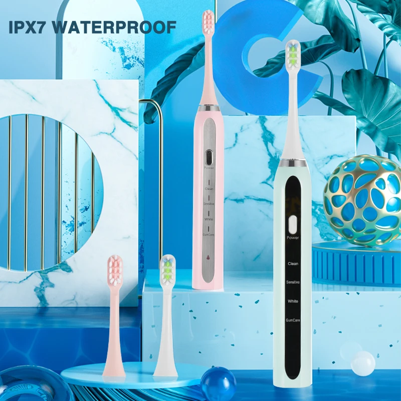 

Bayakang Ultrasonic Vibration Electric Tooth Brush 5 Cleaning Modes Smart Timing IPX7 Waterproof Dupont Btistles USB Charging