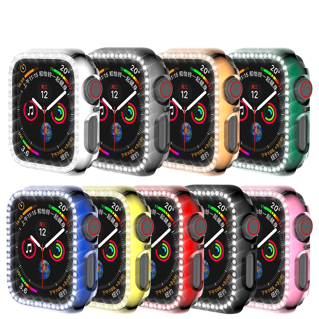 

For Apple Watch Case 44mm 42 40 38mm Diamond Protection Cover Alloy Bumper Gorgeous Frame Compatible for Apple Watch 6 SE 5 4 3