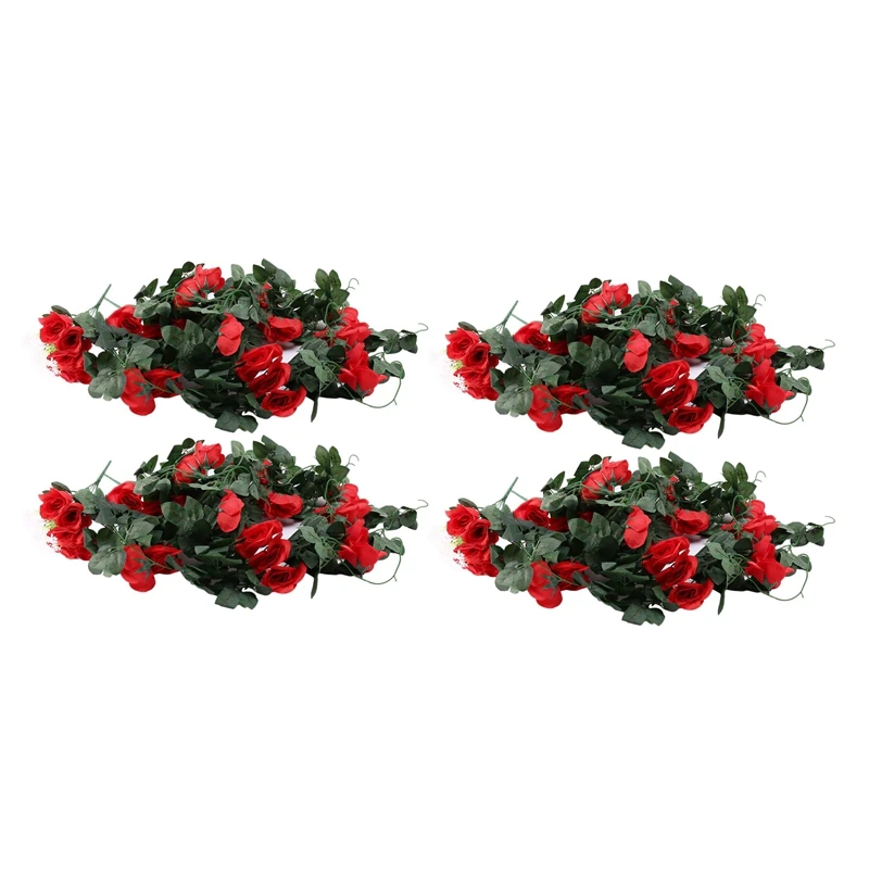 

Artificial Rose Fake Flowers Hanging Plant Wall Home Balcony Basket Decor Pack Of 4