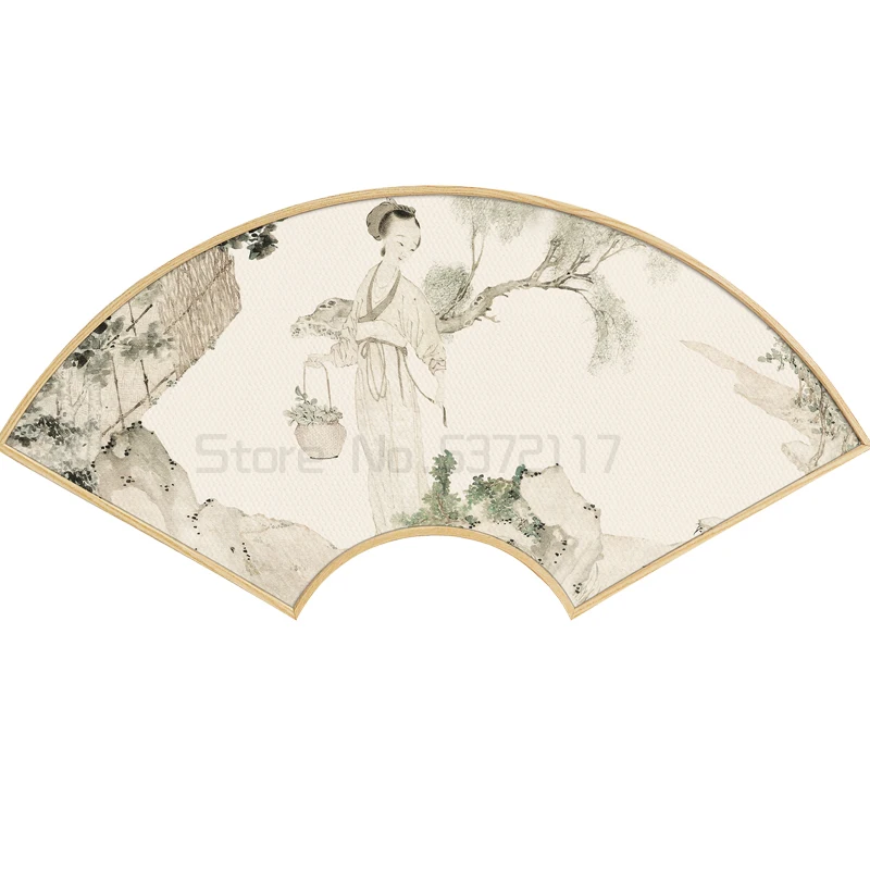 

New Chinese decorative painting fan hanging painting Chinese style bedside mural classical flower canvas