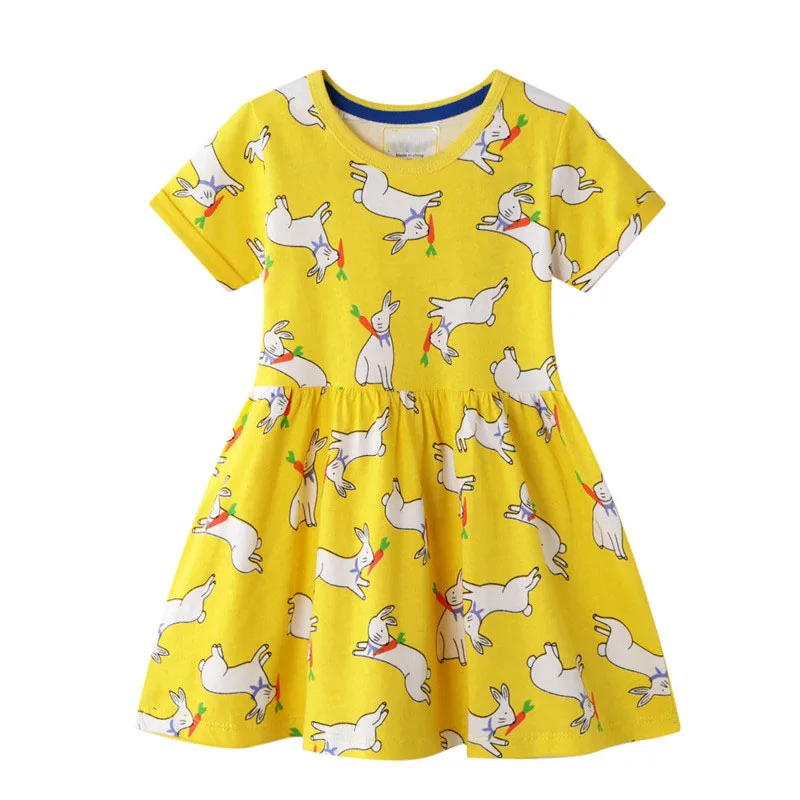 

2021 Girls Dress Vestidos Sukienki Kids Dresses Animal Rabbit Summer Dress Robe Fille Vestido Infantis Menina Baby Girl Clothes