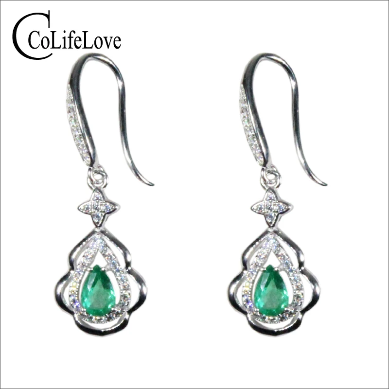 Модные вечерние серьги с изумрудом 100% натуральные изумрудные капельки из