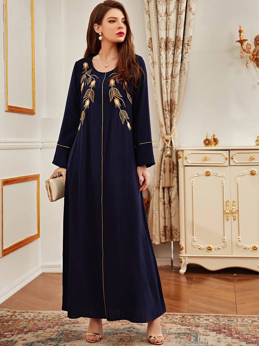 Платье-абайя женское с вышивкой, длинная Арабская мусульманская одежда, марокканский кафтан, эльбиз, Турция, 2021