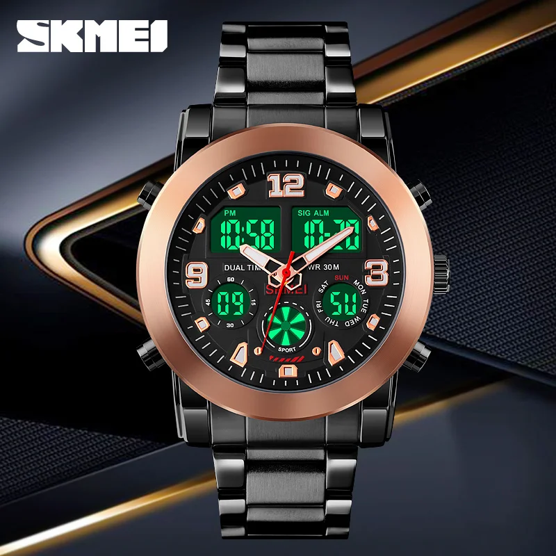 

Fashion Stainless Steel Strap Watch Luxury Brand SKMEI Men's Watches 3 Time Count Down Sport Digital Watch Waterproof Clock Mens
