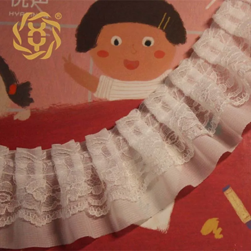 41 ярдов плиссированная шифоновая кружевная отделка гофрированный розовый белый