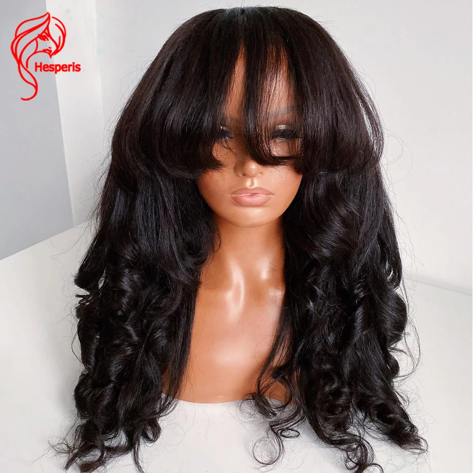 Beli Hespermis 200 Wig Rambut Manusia Gelombang Yaki Dengan Poni Wig Atas Kulit Kepala Remy Penuh Machien Brasil Untuk Wanita Kulit Hitam