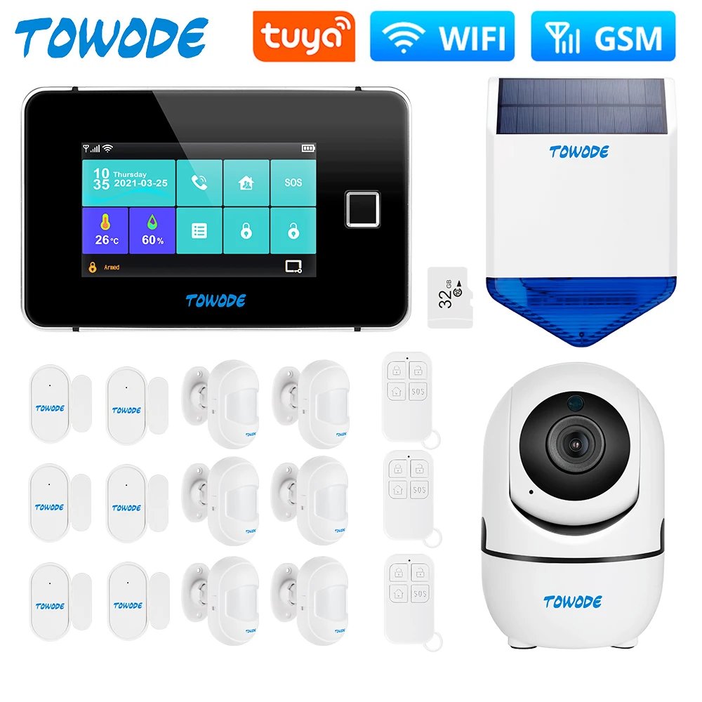 

BUBODE G60 TUYA WiFi GSM сигнализация 4.3 дюйма полная сенсорная панель домашняя безопасность Пульт дистанционного управления PIR детектор 1080P камера