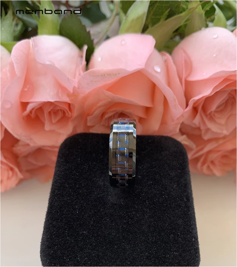 Черный Для мужчин женщин кольцо Вольфрам обручальное с черным + синий