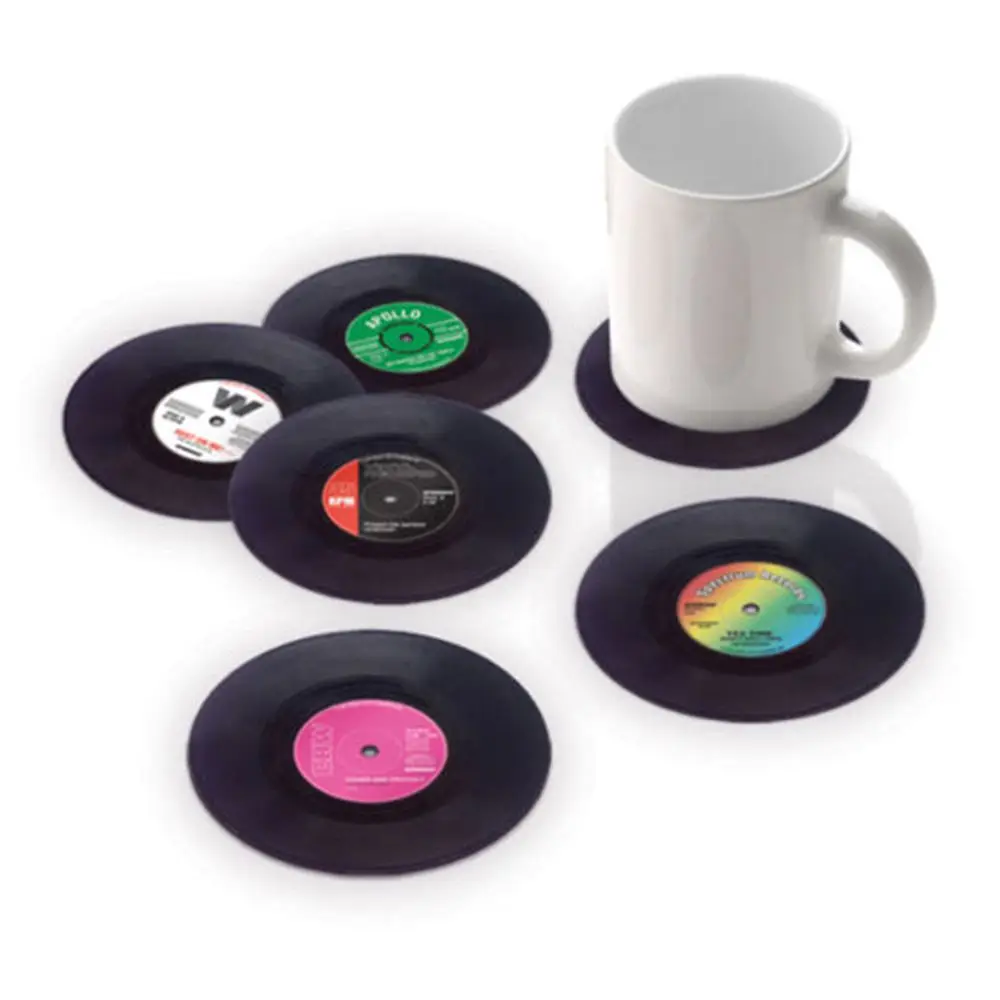 

6Pcs Plastic Retro Vinyl Record Cup Mat Anti-slip Coffee Coasters Heat Resistant Music Drink Mug Mat Table Placemat Home Decor