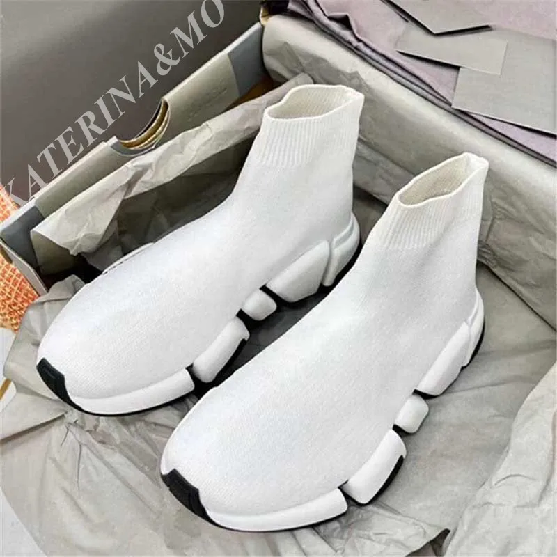 

2021 New Autumn Luxury Brand Elastic Flying Knit Socks Shoes Women Flat One-Step Casual High-Top Ladies Female Short Ankle Boots