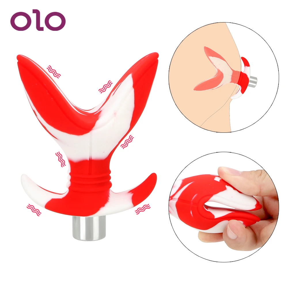 Анальная пробка OLO 10 скоростей вибратор с цветами Анальный силиконовый