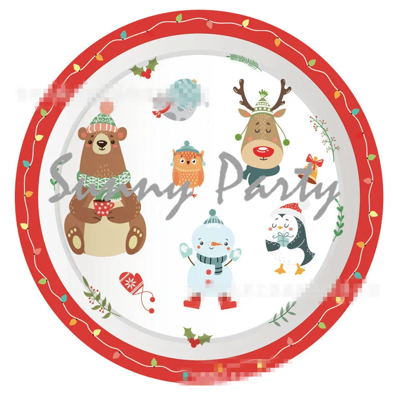 32 шт/лот новогодний Рождественский тематические праздничные бумажные тарелки