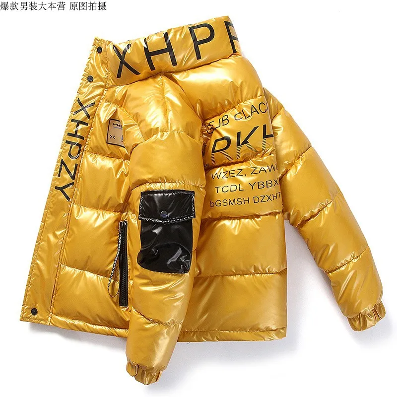 

2021 new bright leather winter men's jacket casual Parka waterproof and warm down jacket stand neck coat fashion men's clothing
