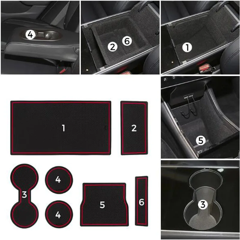 

Car Water Coaster Door Slot Mat Armrest Box Storage Mat Dustproof Silicone Non-slip Mat Cup Holder PadsFor Tesla Model 3