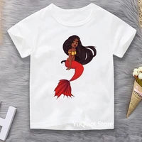 little melanin mermaid princess print black girls t shirt summer childrens white top lovely kids birthday gift custom tshirts